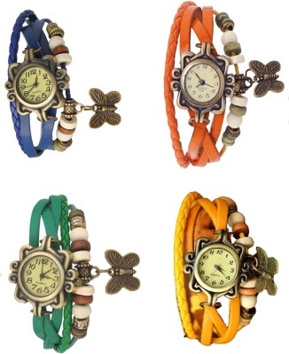 NS18 Vintage Butterfly Rakhi Combo of 4 Blue, Green, Orange And Yellow Analog Watch  - For Women   Watches  (NS18)
