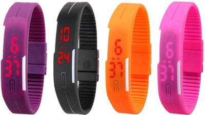 View NS18 Silicone Led Magnet Band Combo of 4 Purple, Black, Orange And Pink Digital Watch  - For Boys & Girls Wrist Watches Price Online(NS18)