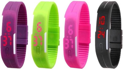 NS18 Silicone Led Magnet Band Combo of 4 Purple, Green, Pink And Black Watch  - For Boys & Girls   Watches  (NS18)