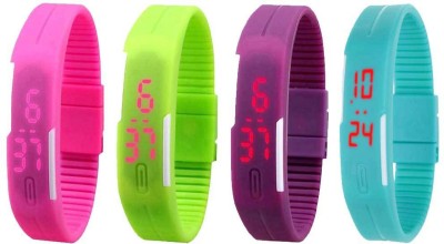 NS18 Silicone Led Magnet Band Watch Combo of 4 Pink, Green, Purple And Sky Blue Digital Watch  - For Couple   Watches  (NS18)