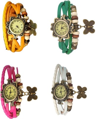 NS18 Vintage Butterfly Rakhi Combo of 4 Yellow, Pink, Green And White Analog Watch  - For Women   Watches  (NS18)