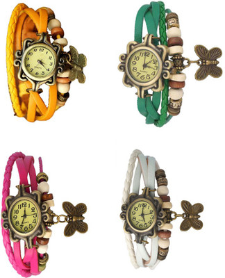 

Kissu Vintage Rakhi Combo of 4 Yellow, Pink, Green And White Watch - For Women