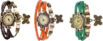 NS18 Vintage Butterfly Rakhi Watch Combo of 3 Brown, Orange And Green Analog Watch  - For Women   Watches  (NS18)
