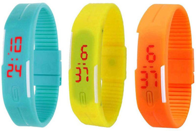 

Kissu Led Band Watch Combo of 3 Sky Blue, Yellow And Orange Watch - For Couple