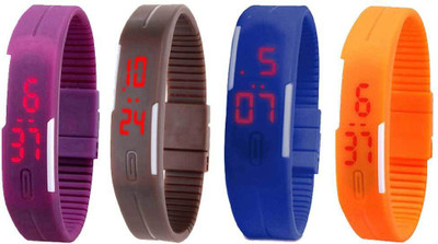 

Kissu Led Magnet Band Combo of 4 Purple, Brown, Blue And Orange Watch - For Men & Women