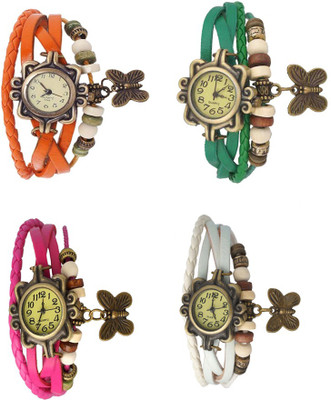 

Kissu Vintage Rakhi Combo of 4 Orange, Pink, Green And White Watch - For Women