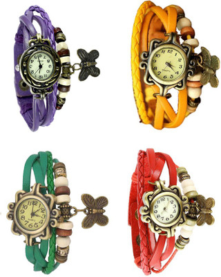 

NS18 Vintage Butterfly Rakhi Combo of 4 Purple, Green, Yellow And Red Watch - For Women