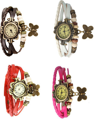 

Kissu Vintage Rakhi Combo of 4 Brown, Red, White And Pink Watch - For Women