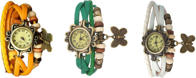 

NS18 Vintage Butterfly Rakhi Watch Combo of 3 Yellow, Green And White Watch - For Women