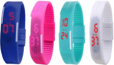 NS18 Silicone Led Magnet Band Combo of 4 Blue, Pink, Sky Blue And White Digital Watch  - For Boys & Girls   Watches  (NS18)