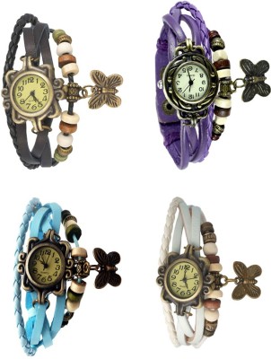 NS18 Vintage Butterfly Rakhi Combo of 4 Black, Sky Blue, Purple And White Analog Watch  - For Women   Watches  (NS18)