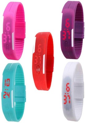 NS18 Silicone Led Magnet Band Combo of 5 Pink, Purple, Red, Sky Blue And White Digital Watch  - For Boys & Girls   Watches  (NS18)
