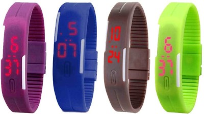 NS18 Silicone Led Magnet Band Combo of 4 Purple, Blue, Brown And Green Digital Watch  - For Boys & Girls   Watches  (NS18)