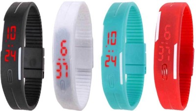 NS18 Silicone Led Magnet Band Watch Combo of 4 Black, White, Sky Blue And Red Digital Watch  - For Couple   Watches  (NS18)