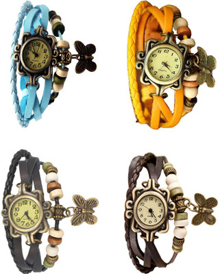 

NS18 Vintage Butterfly Rakhi Combo of 4 Sky Blue, Black, Yellow And Brown Watch - For Women