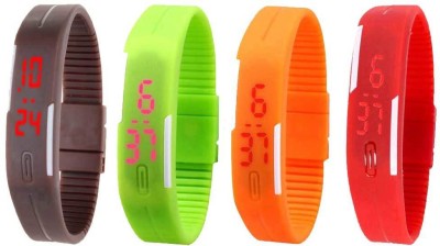NS18 Silicone Led Magnet Band Watch Combo of 4 Brown, Green, Orange And Red Digital Watch  - For Couple   Watches  (NS18)