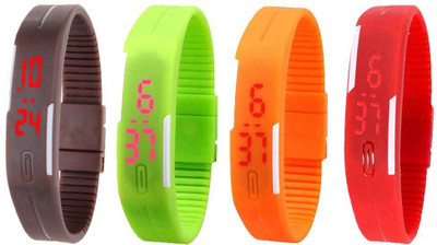 

NS18 Silicone Led Magnet Band Watch Combo of 4 Brown, Green, Orange And Red Watch - For Couple