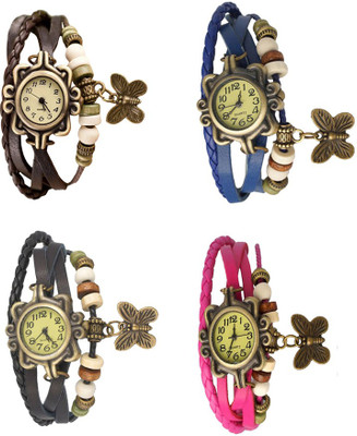 

NS18 Vintage Butterfly Rakhi Combo of 4 Brown, Black, Blue And Pink Watch - For Women