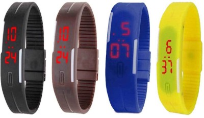 NS18 Silicone Led Magnet Band Combo of 4 Black, Brown, Blue And Yellow Digital Watch  - For Boys & Girls   Watches  (NS18)
