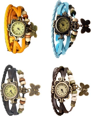 NS18 Vintage Butterfly Rakhi Combo of 4 Yellow, Black, Sky Blue And Brown Analog Watch  - For Women   Watches  (NS18)