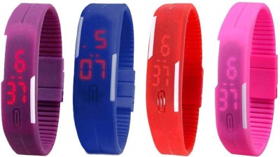 NS18 Silicone Led Magnet Band Watch Combo of 4 Purple, Blue, Red And Pink Digital Watch  - For Couple   Watches  (NS18)