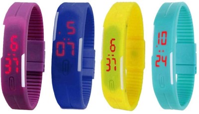 NS18 Silicone Led Magnet Band Watch Combo of 4 Purple, Blue, Yellow And Sky Blue Digital Watch  - For Couple   Watches  (NS18)