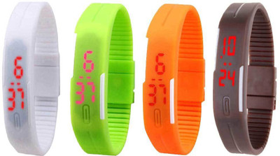 

NS18 Silicone Led Magnet Band Combo of 4 White, Green, Orange And Brown Watch - For Boys & Girls