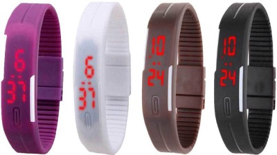NS18 Silicone Led Magnet Band Combo of 4 Purple, White, Brown And Black Digital Watch  - For Boys & Girls   Watches  (NS18)