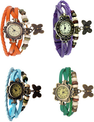 

NS18 Vintage Butterfly Rakhi Combo of 4 Orange, Sky Blue, Purple And Green Watch - For Women