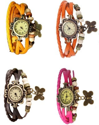 NS18 Vintage Butterfly Rakhi Combo of 4 Yellow, Brown, Orange And Pink Analog Watch  - For Women   Watches  (NS18)