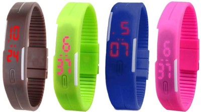 NS18 Silicone Led Magnet Band Combo of 4 Brown, Green, Blue And Pink Digital Watch  - For Boys & Girls   Watches  (NS18)
