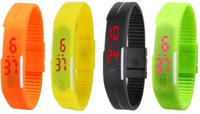 NS18 Silicone Led Magnet Band Combo of 4 Orange, Yellow, Black And Green Digital Watch  - For Boys & Girls   Watches  (NS18)