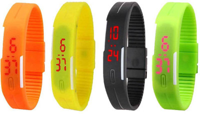 

Kissu Led Magnet Band Combo of 4 Orange, Yellow, Black And Green Watch - For Men & Women