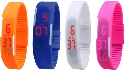 

NS18 Silicone Led Magnet Band Watch Combo of 4 Orange, Blue, White And Pink Watch - For Couple