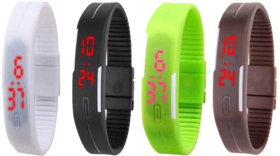 NS18 Silicone Led Magnet Band Combo of 4 White, Black, Green And Brown Digital Watch  - For Boys & Girls   Watches  (NS18)