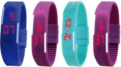 NS18 Silicone Led Magnet Band Watch Combo of 4 Blue, Pink, Sky Blue And Purple Digital Watch  - For Couple   Watches  (NS18)