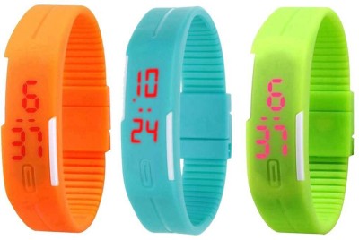 NS18 Silicone Led Magnet Band Combo of 3 Orange, Sky Blue And Green Watch  - For Boys & Girls   Watches  (NS18)