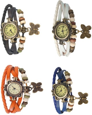 NS18 Vintage Butterfly Rakhi Combo of 4 Black, Orange, White And Blue Analog Watch  - For Women   Watches  (NS18)