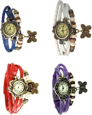 NS18 Vintage Butterfly Rakhi Combo of 4 Blue, Red, White And Purple Analog Watch  - For Women   Watches  (NS18)