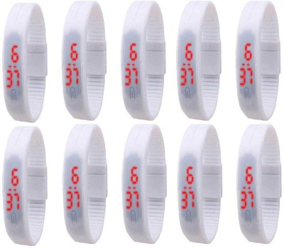 NS18 Silicone Led Magnet Band Combo of 10 White Digital Watch  - For Boys & Girls   Watches  (NS18)