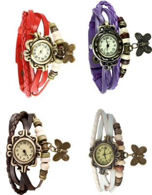 NS18 Vintage Butterfly Rakhi Combo of 4 Red, Brown, Purple And White Analog Watch  - For Women   Watches  (NS18)