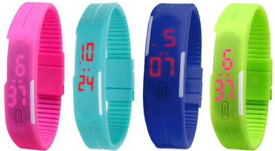 

Kissu Led Magnet Band Combo of 4 Pink, Sky Blue, Blue And Green Watch - For Men & Women