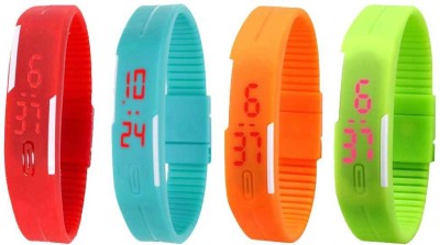 NS18 Silicone Led Magnet Band Combo of 4 Red, Sky Blue, Orange And Green Digital Watch  - For Boys & Girls   Watches  (NS18)