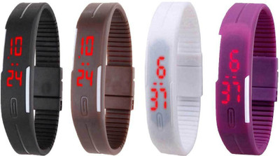 

NS18 Silicone Led Magnet Band Watch Combo of 4 Black, Brown, White And Purple Watch - For Couple