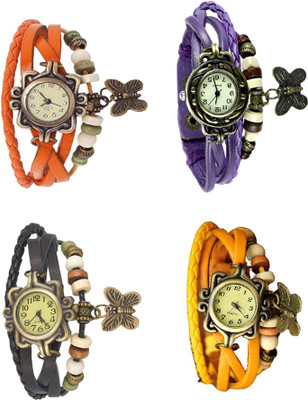 

NS18 Vintage Butterfly Rakhi Combo of 4 Orange, Black, Purple And Yellow Watch - For Women