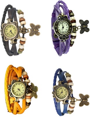NS18 Vintage Butterfly Rakhi Combo of 4 Black, Yellow, Purple And Blue Analog Watch  - For Women   Watches  (NS18)
