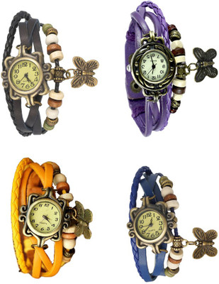 

Kissu Vintage Rakhi Combo of 4 Black, Yellow, Purple And Blue Watch - For Women