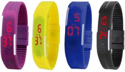 NS18 Silicone Led Magnet Band Combo of 4 Purple, Yellow, Blue And Black Digital Watch  - For Boys & Girls   Watches  (NS18)