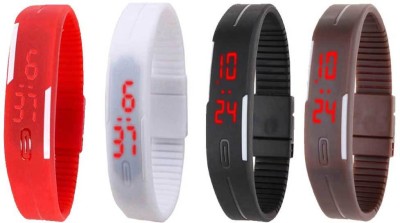 NS18 Silicone Led Magnet Band Combo of 4 Red, White, Black And Brown Digital Watch  - For Boys & Girls   Watches  (NS18)