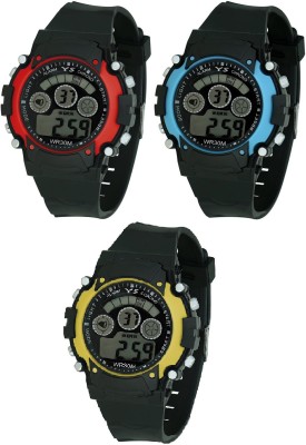 Pappi Boss Pappi Boss Pack of 3 Red, Blue & Yellow Dial Sports Digital Watch  - For Boys & Girls   Watches  (Pappi Boss)